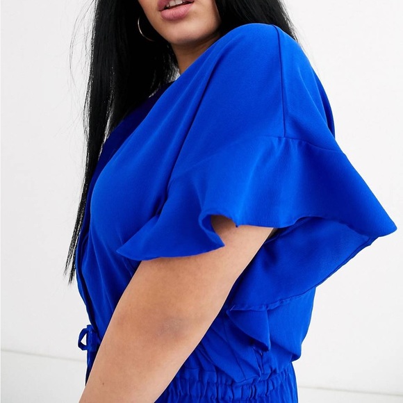JUNAROSE JUMPSUIT RUFFLE SHOULDER TIE WAIST IN BLUE - Picture 3 of 10
